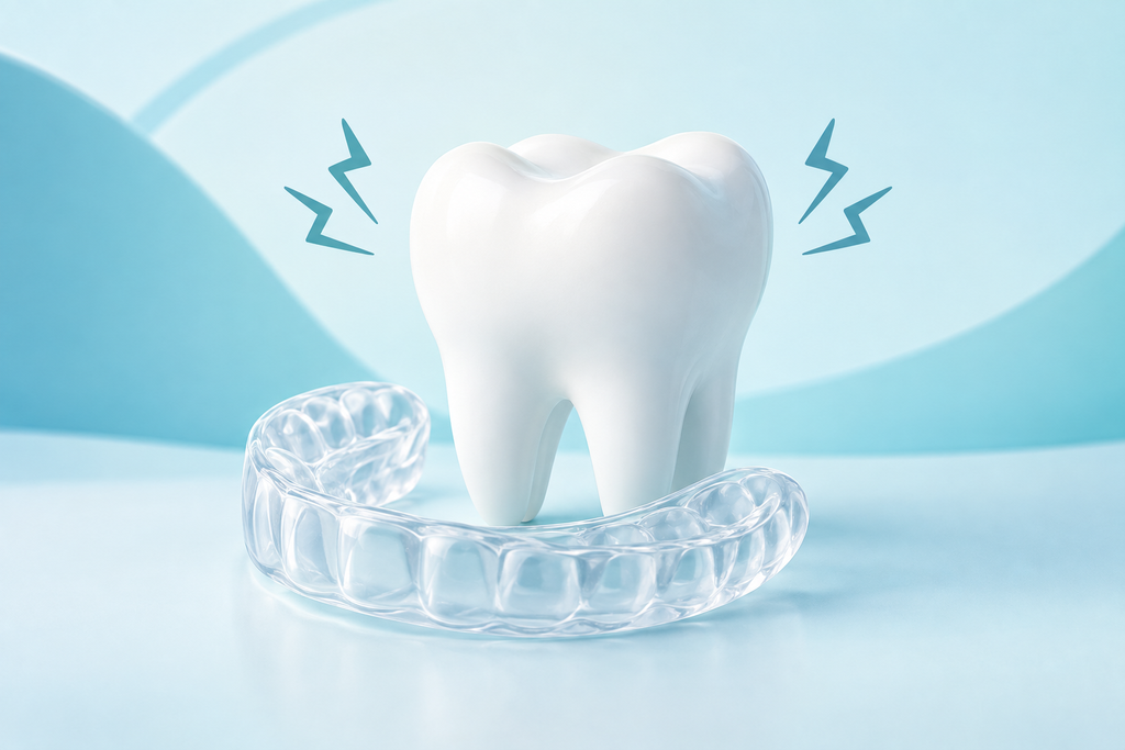 Illustrazione del bruxismo con bite dentale trasparente